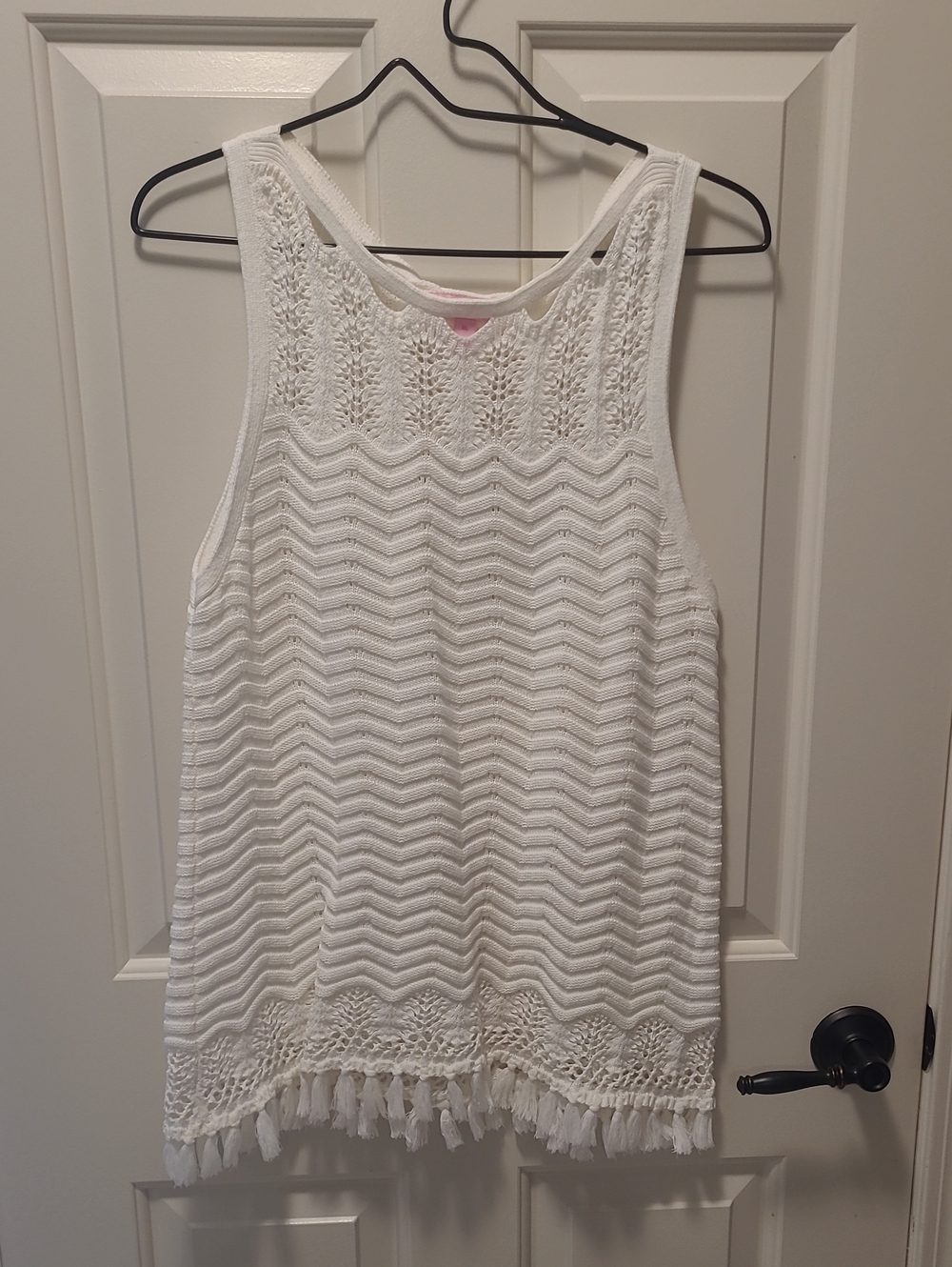 Lilly Pulitzer White Knit Crochet Brooklin Sleeveless Sweater XL